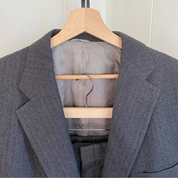 Vintage Chaps Ralph Lauren Gray Herringbone Wool 2pc Suit Mens Blazer 47R 40x29 - Picture 1 of 10
